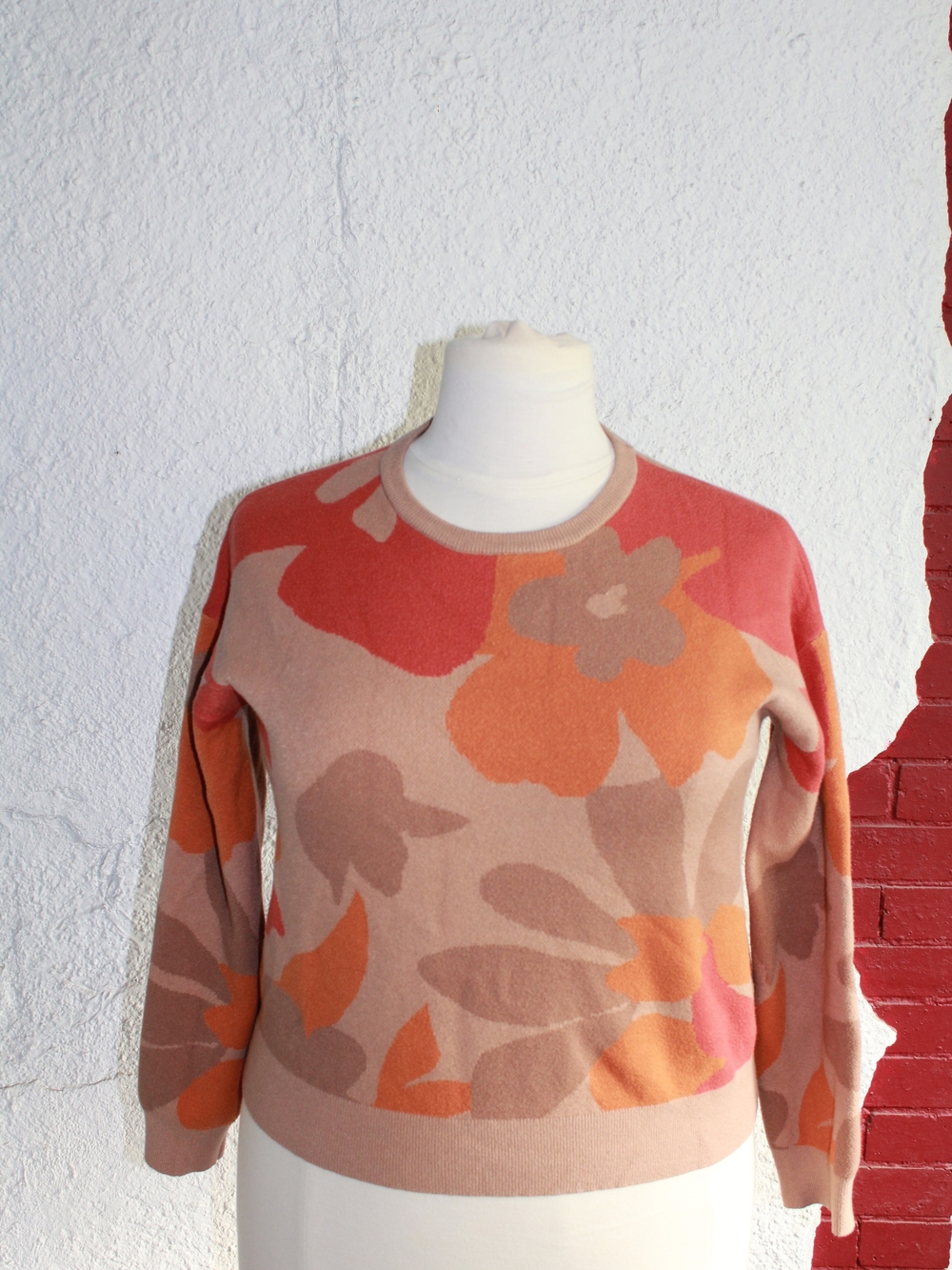 Cynthia Rowley Floral Crewneck Sweater in Coral, Orange & Beige